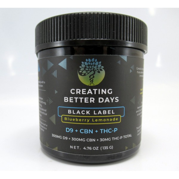 Creating Better Days THC Gummies - Black Label - Bluberry Lemonade Flavor Delta 9 + CBN + THC-P (20 servings)